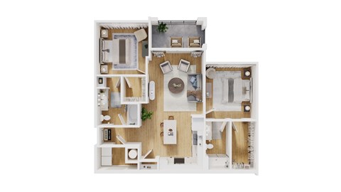 Floor plan for 2 beds, 2 baths, 1091 sqft